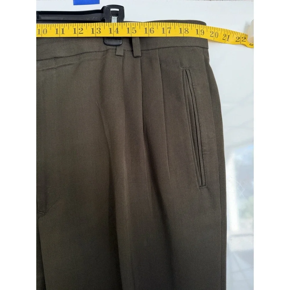 Luis Raphael Style Olive Green Dress Slacks Pleated Relaxed Fit Cuffed Hem 40